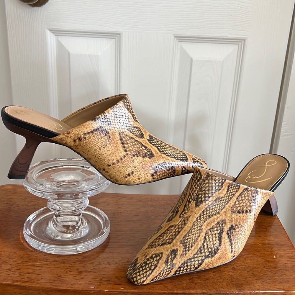 Sam Edelman Skya Snakeskin Print Embossed Leather Mules - Picture 2 of 15